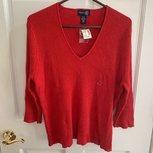 Venezia Red Metallic V Neck Sweater 3/4 Slv Sz 22